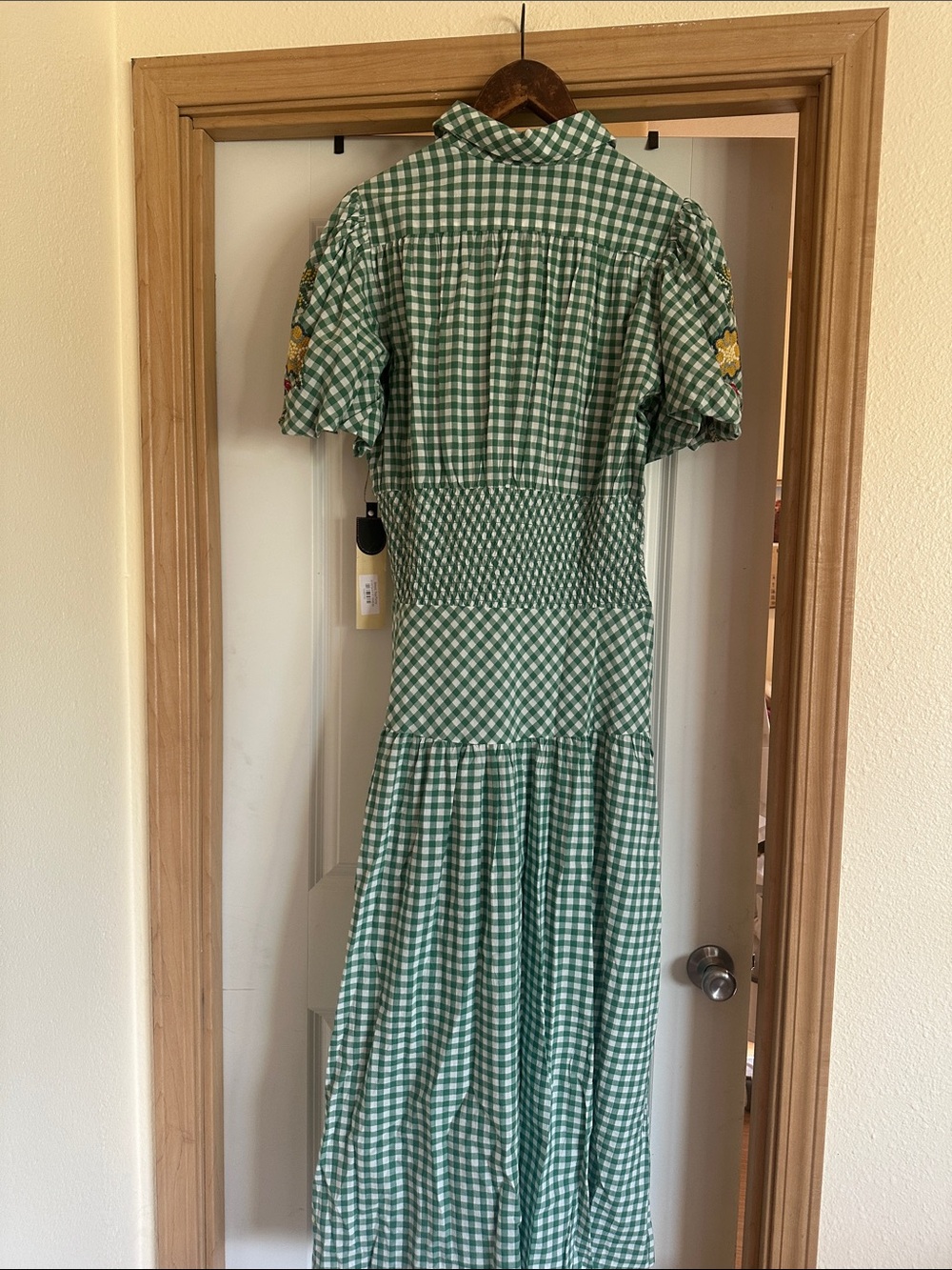 Double D Ranch Green Gingham Maxi Dress with Embroidered Puff Sleeves - Picture 2 of 8